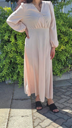 Puff Sleeve V Neck Maxi Dress Without Belt
