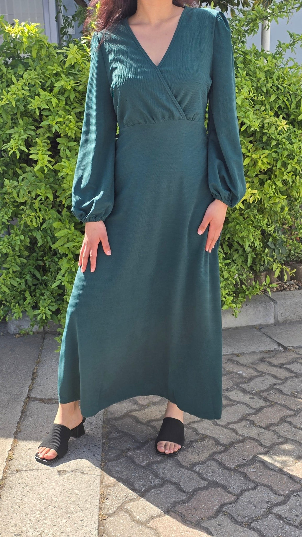 Puff Sleeve V Neck Maxi Dress Without Belt