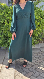 Puff Sleeve V Neck Maxi Dress Without Belt