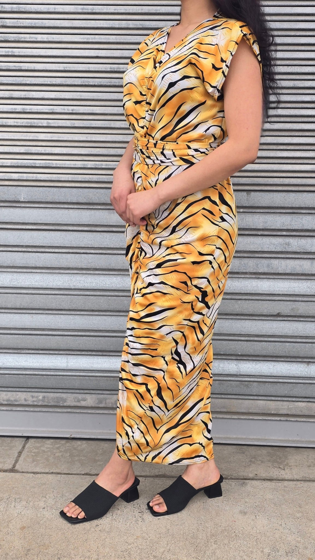 Tiger striped ruched dress