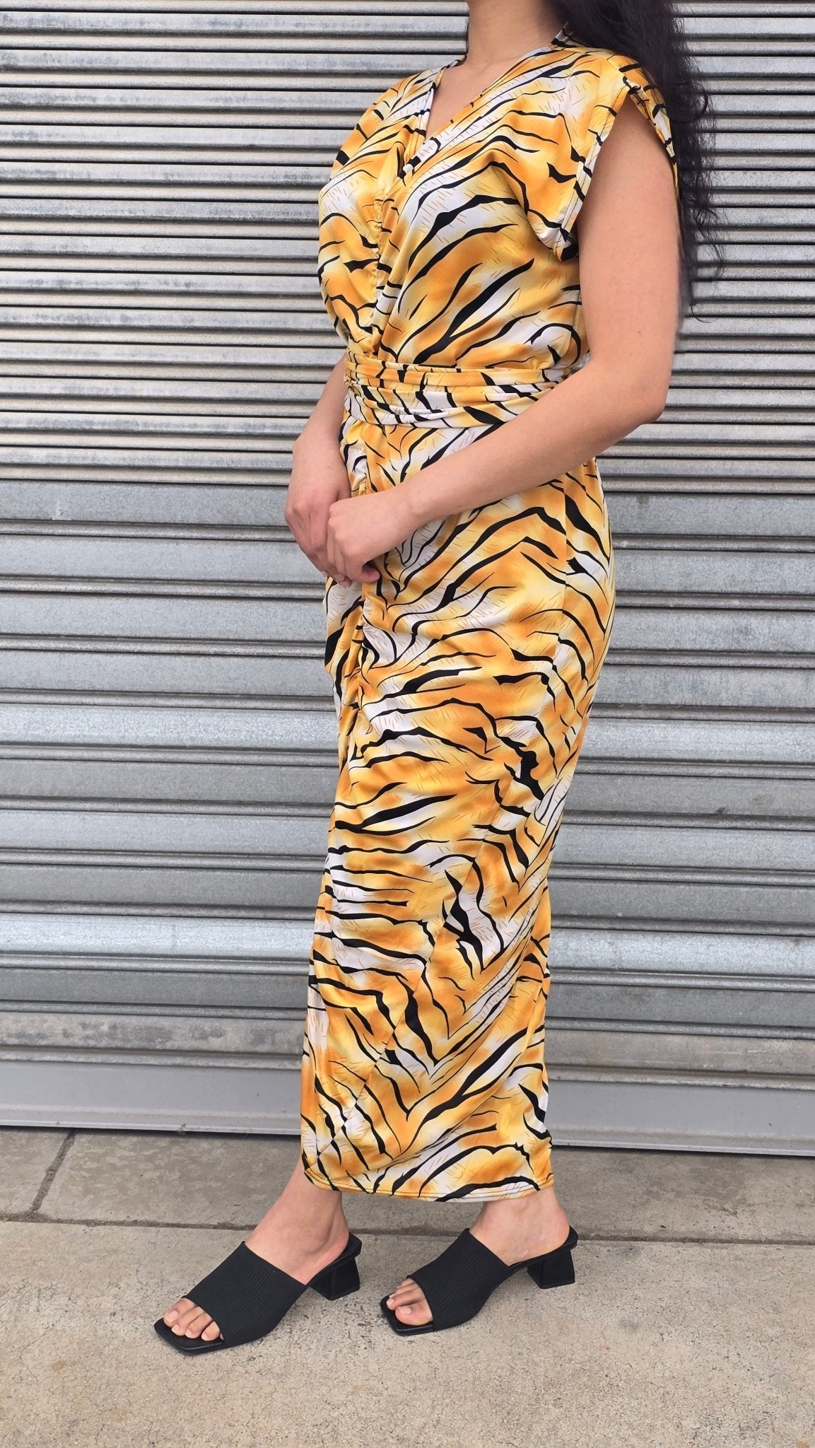 Tiger striped ruched dress
