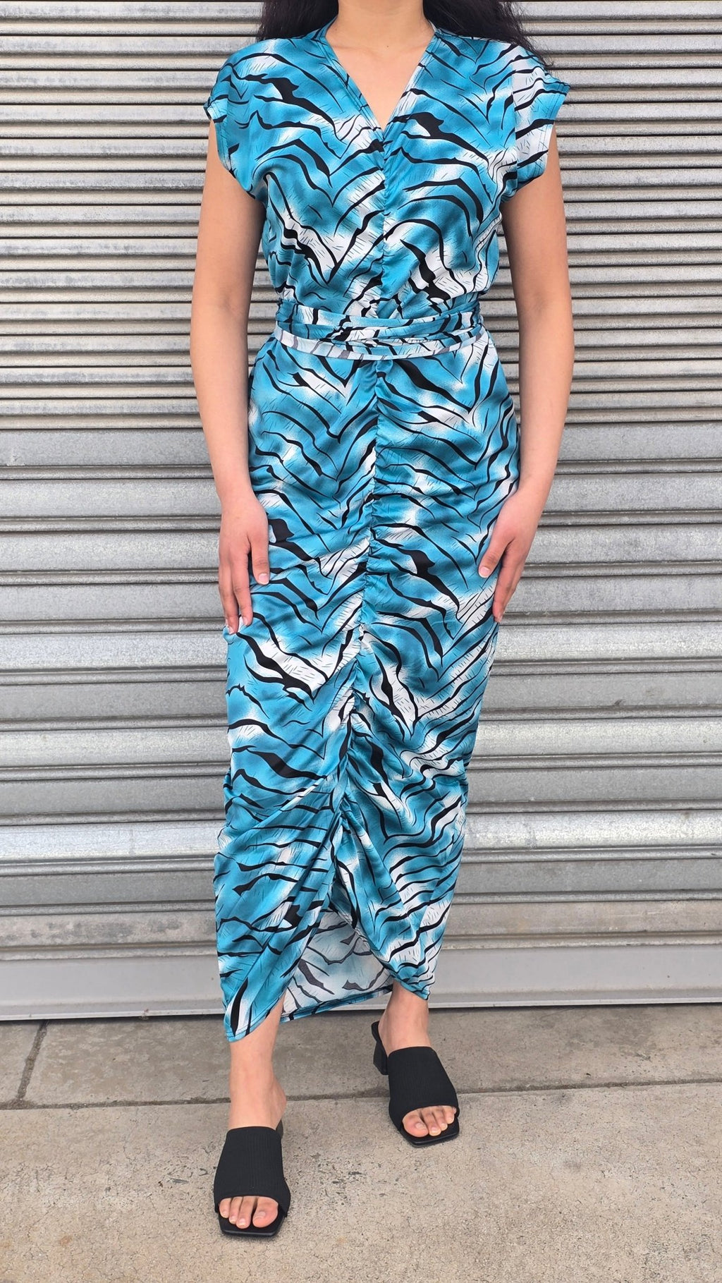 Tiger striped ruched dress
