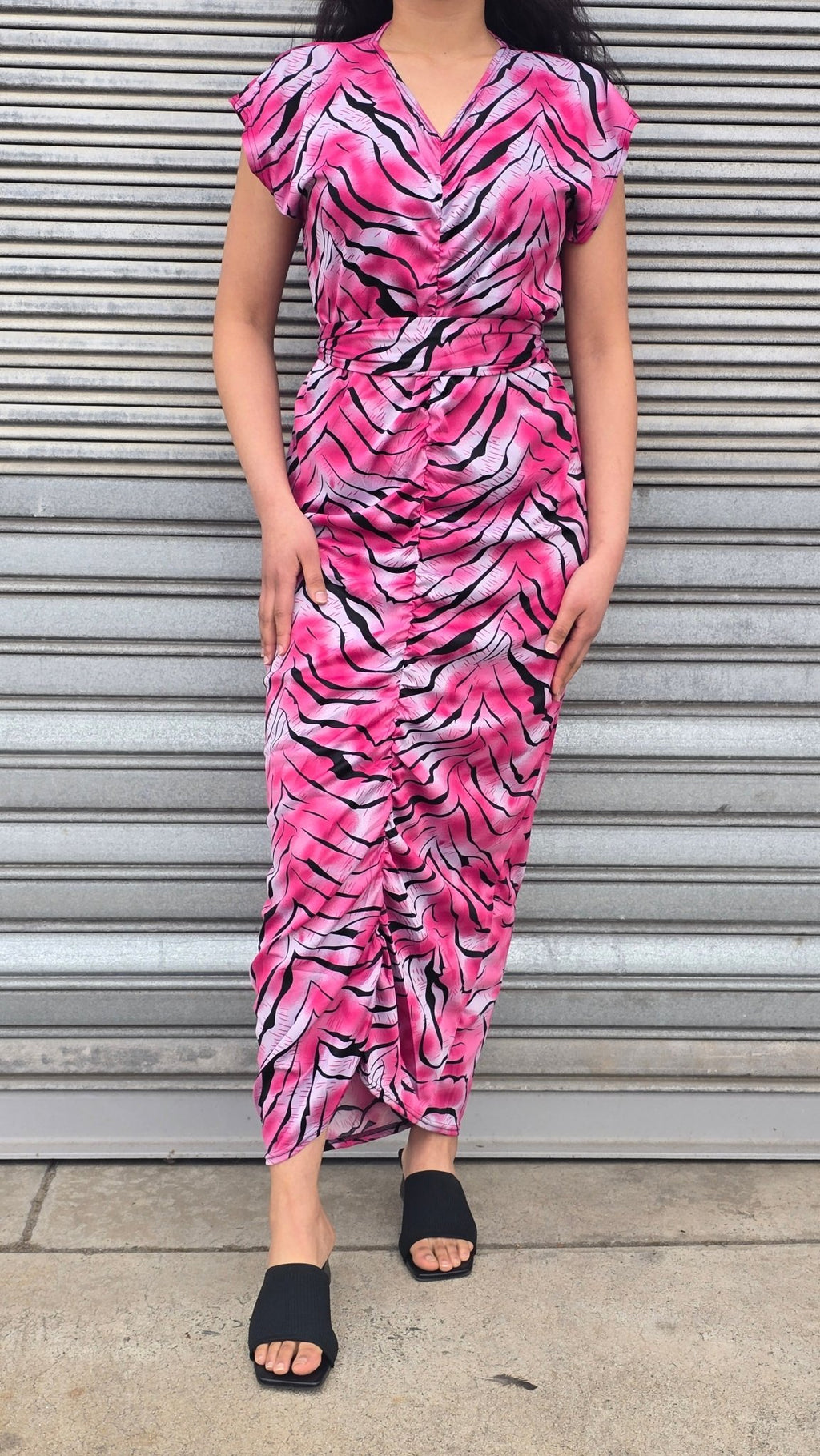 Tiger striped ruched dress