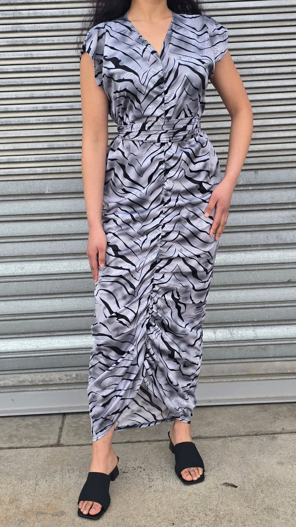 Tiger striped ruched dress