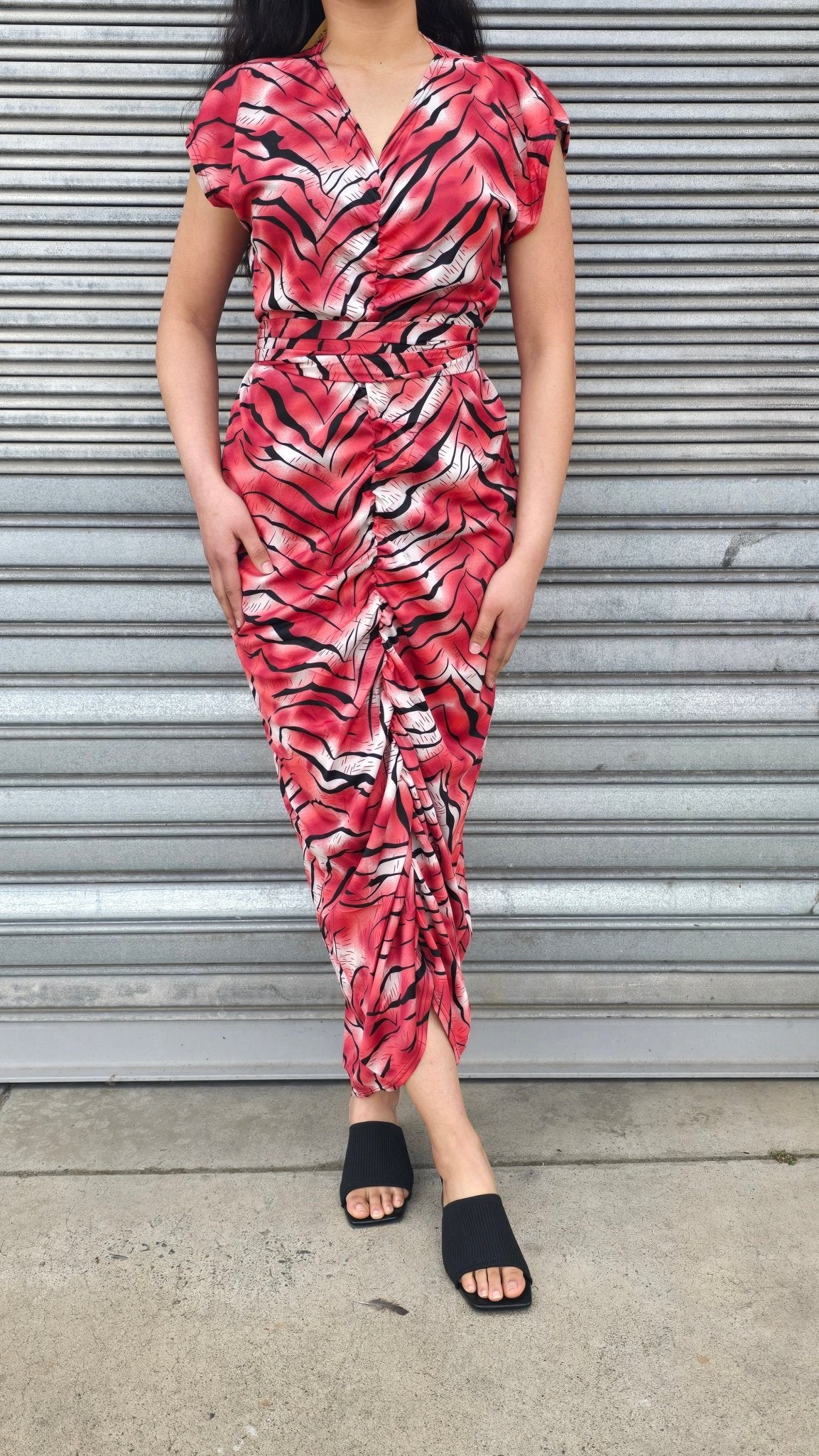 Tiger striped ruched dress