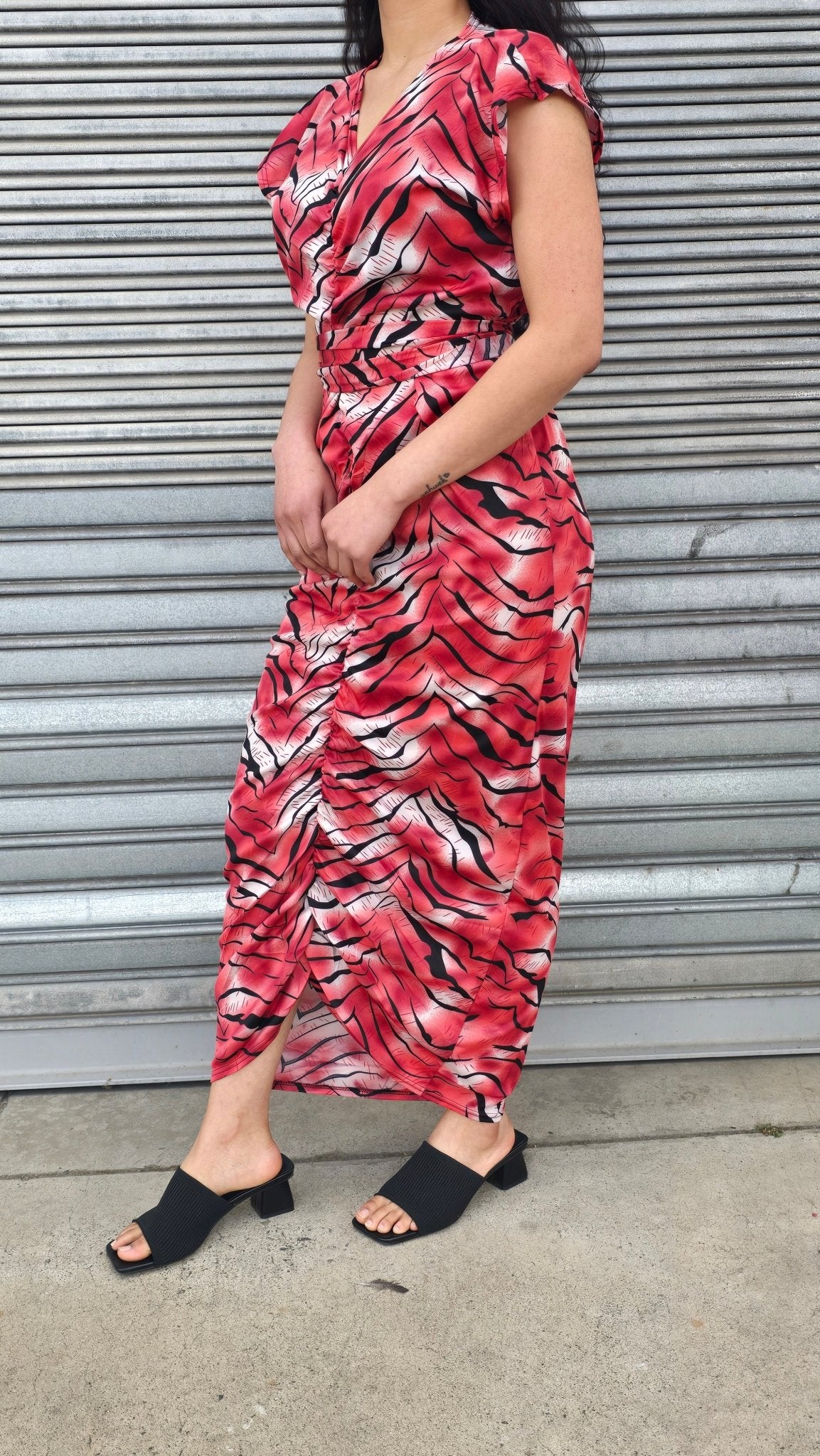 Tiger striped ruched dress