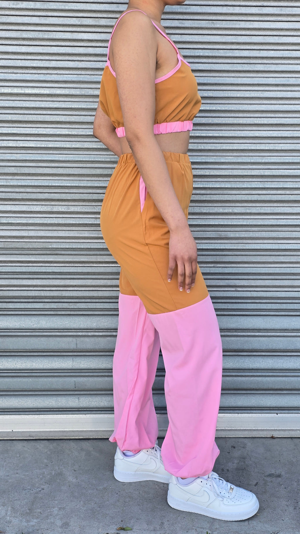 Color Block Patchwork Spaghetti Strap Sport Casual Outfits 2pcs