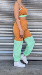 Color Block Patchwork Spaghetti Strap Sport Casual Outfits 2pcs