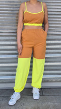 Color Block Patchwork Spaghetti Strap Sport Casual Outfits 2pcs