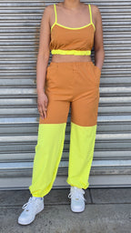 Color Block Patchwork Spaghetti Strap Sport Casual Outfits 2pcs