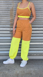 Color Block Patchwork Spaghetti Strap Sport Casual Outfits 2pcs