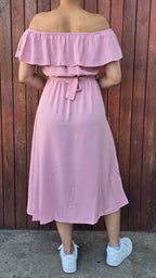 Off shoulder with belt midi dress