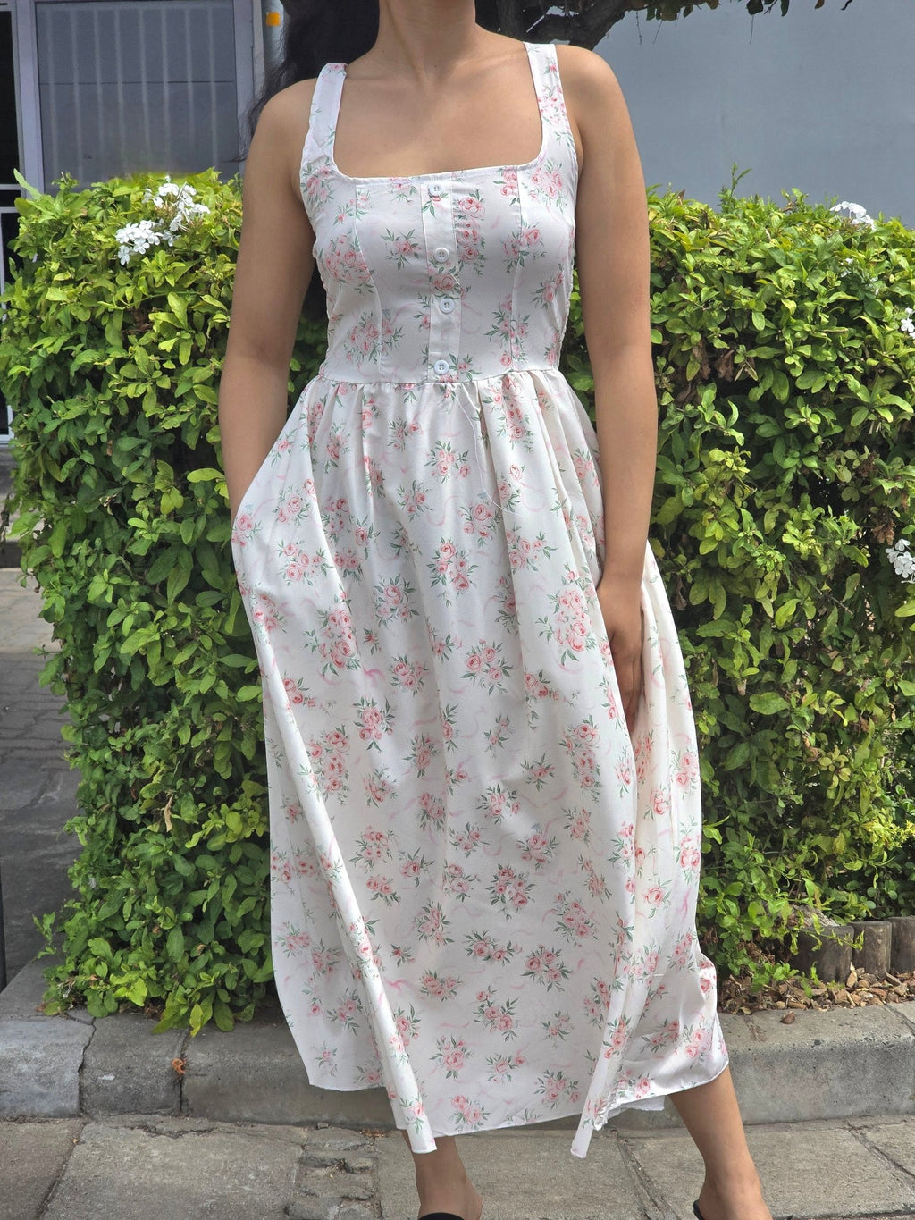 Square-Neck Floral Maxi Sundress