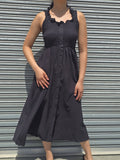 Smocked Button-Front Sleeveless Maxi Dress