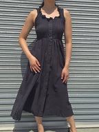 Smocked Button-Front Sleeveless Maxi Dress