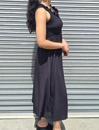 Smocked Button-Front Sleeveless Maxi Dress