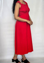 Smocked Button-Front Sleeveless Maxi Dress