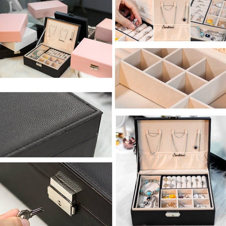 Portable Leather Jewelry Storage Box - Double Layer – Stylish & Functional