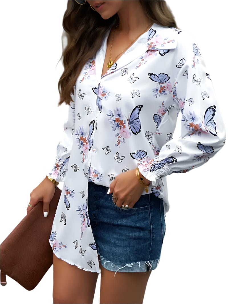Patterned Frilled Long Sleeve Shirt – Elegant & Stylish Blouse