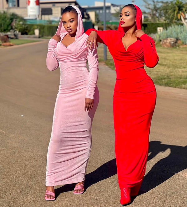 Hooded Sheer Maxi Bodycon Dress