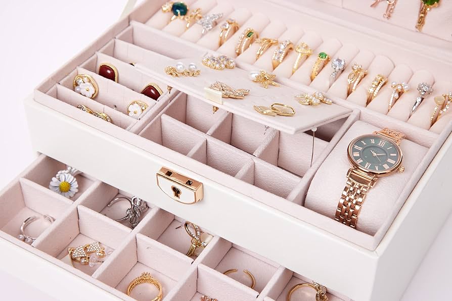 Large Pink Jewelry Organizer Box - Elegant Multi-Layer Storage