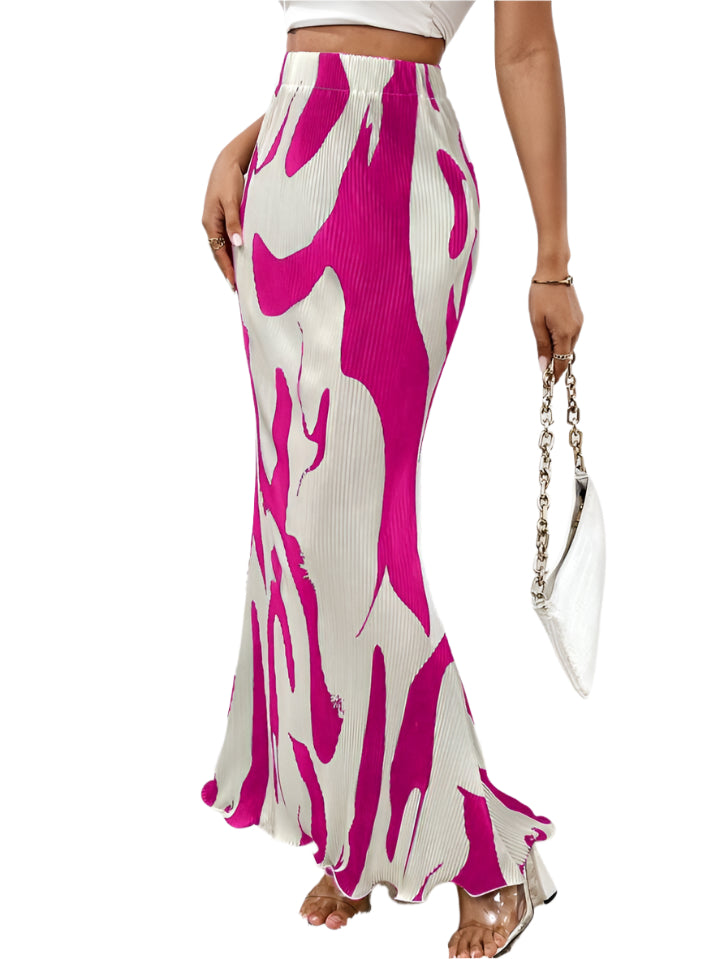 Abstract Print Maxi Skirt - High-Waisted & Flared