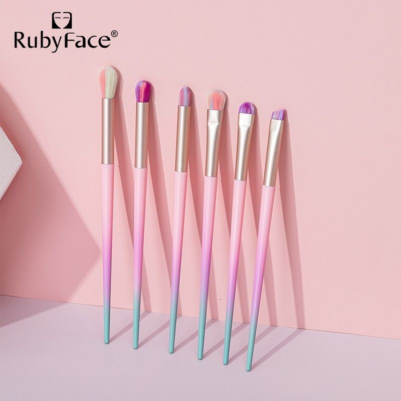 Mofeina Rainbow Makeup Brush Set – 6-Piece Pink Cosmetic Brushes Random