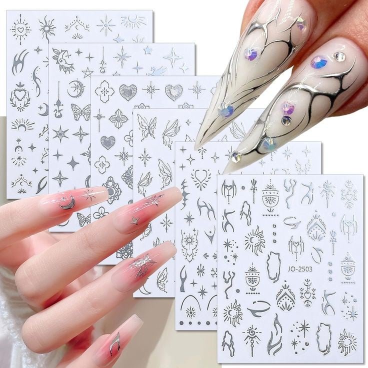 Glitter Silver Multicolour Nail Art Stickers – Sparkling, Easy-to-Apply