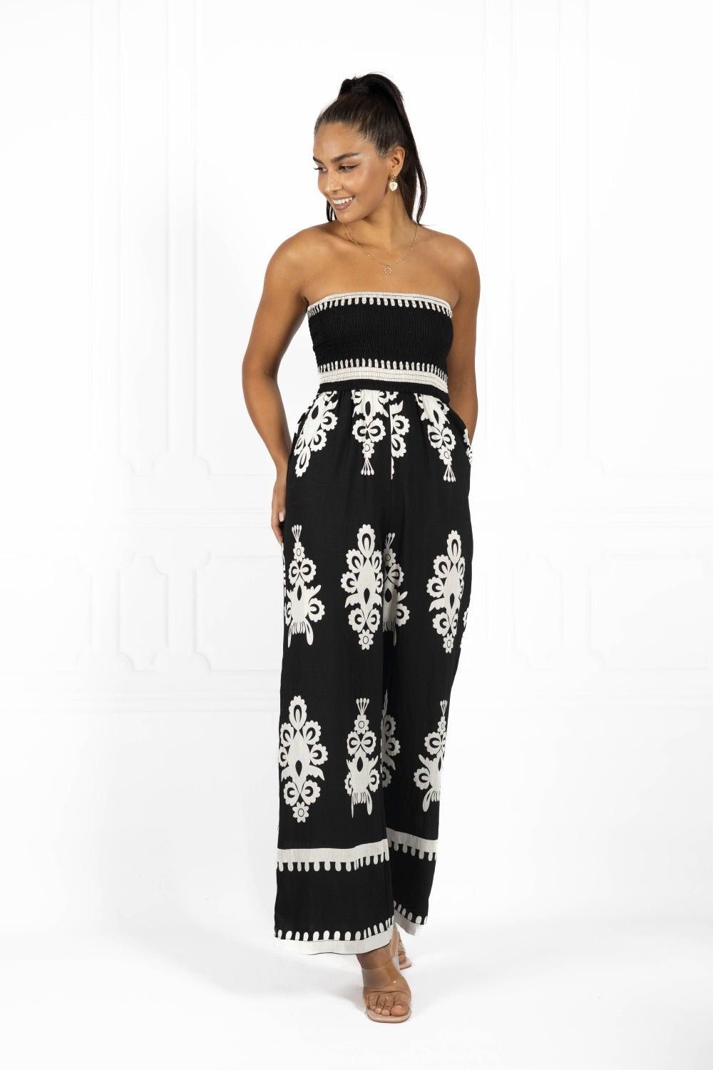 Strapless Embroidered Jumpsuit 