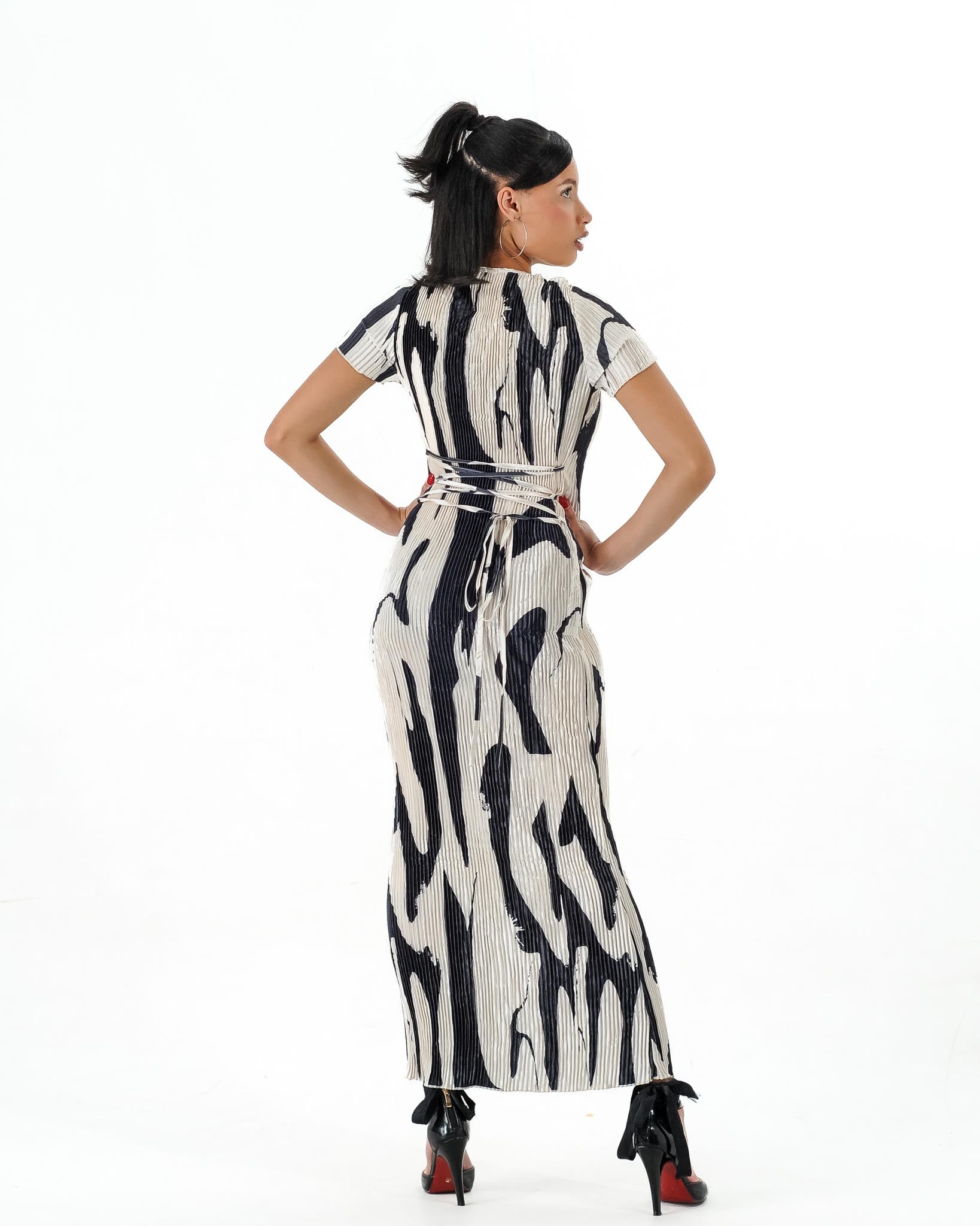 Abstract Print Maxi Dress - Short Sleeve Bodycon Dress