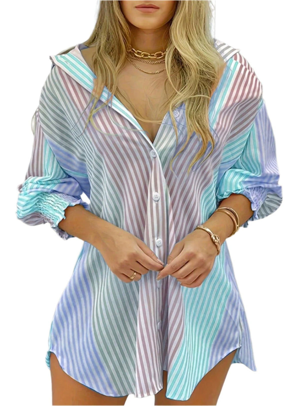 Patterned Frilled Long Sleeve Shirt – Elegant & Stylish Blouse