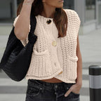Knitted Sleeveless Cardigan with Front Pockets