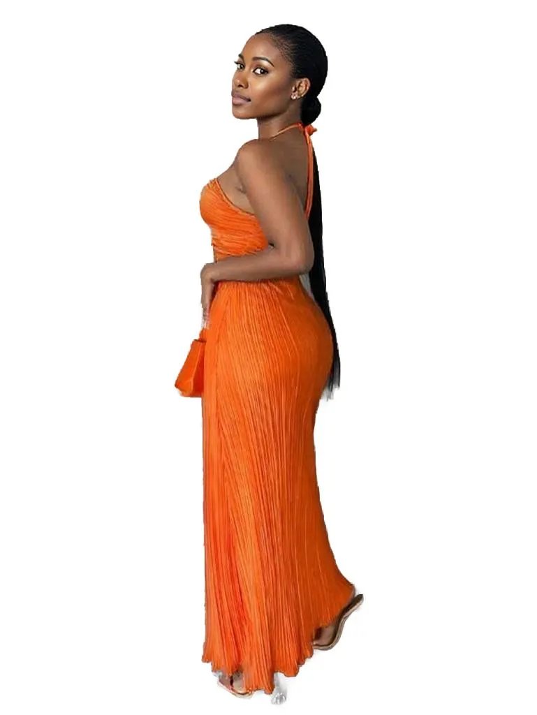 Halter Cutout Pleated Maxi Dress -  Bold & Stylish