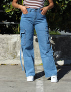 High-Waist Cargo Jeans with Side Pockets – DYQ 359