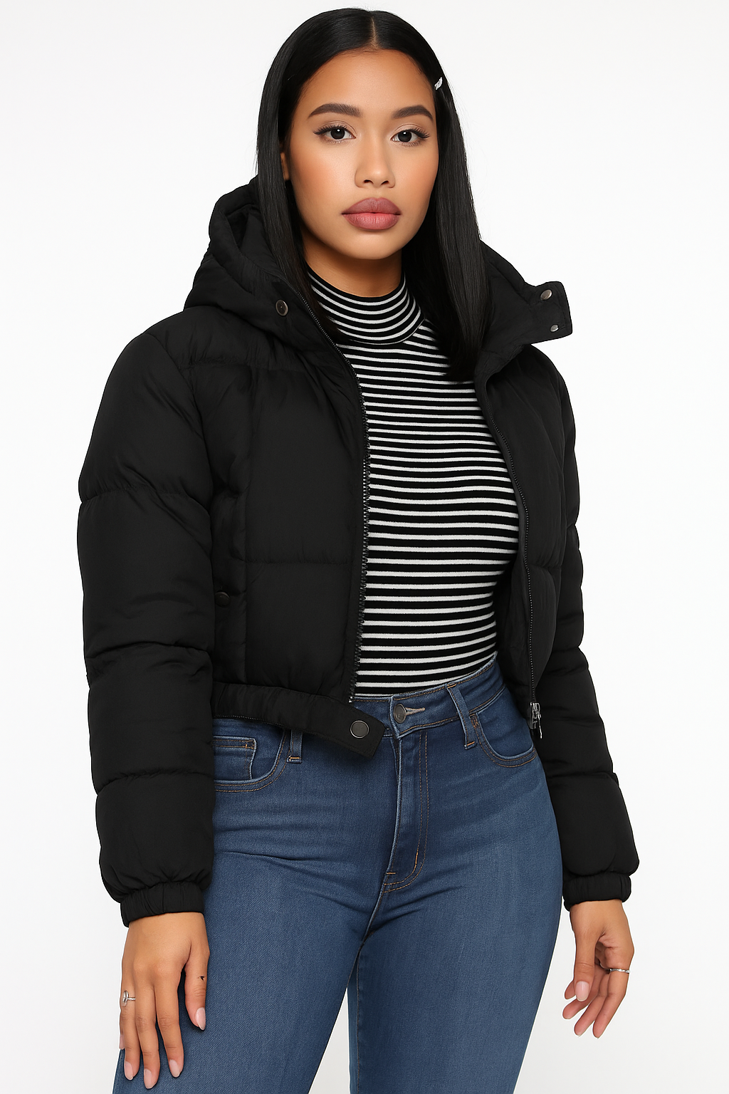 Cropped Puffer Jacket with Hood – Winter Street Style