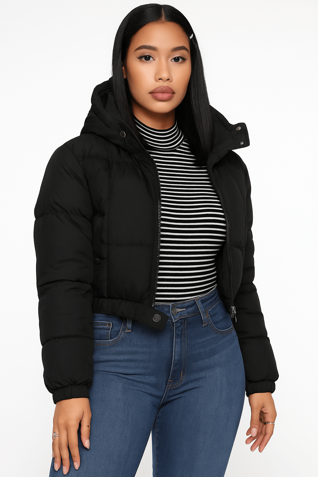 Cropped Puffer Jacket with Hood – Winter Street Style