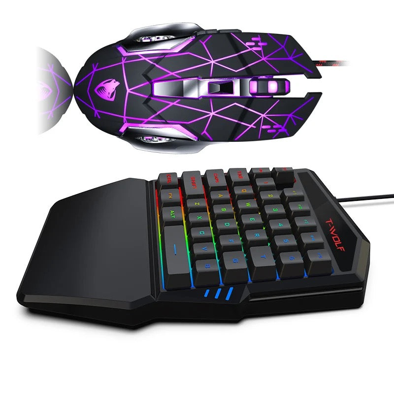 T-WOLF Gaming One-Handed Keyboard and Mouse Set - TF-900