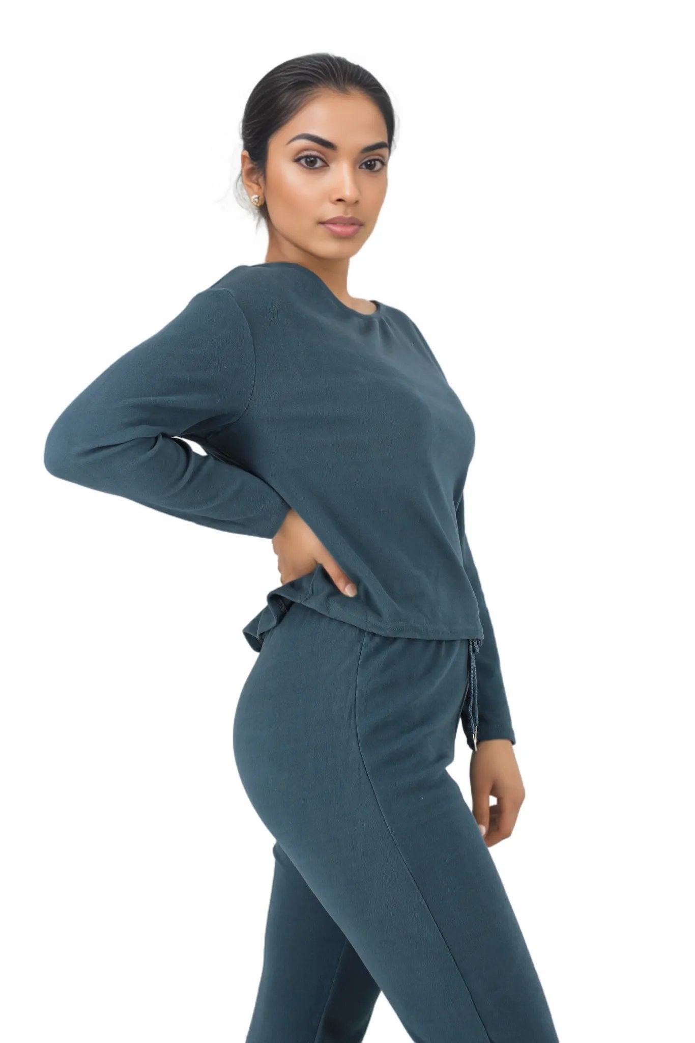 2PC Regular Sleeve Crop Top and Sweatpants Loungwear Set XD21