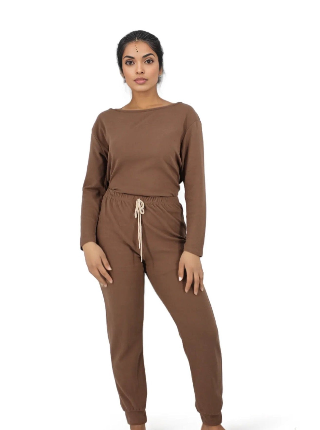 2PC Regular Sleeve Crop Top and Sweatpants Loungwear Set XD21
