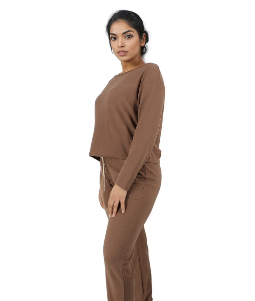 2PC Regular Sleeve Crop Top and Sweatpants Loungwear Set XD21
