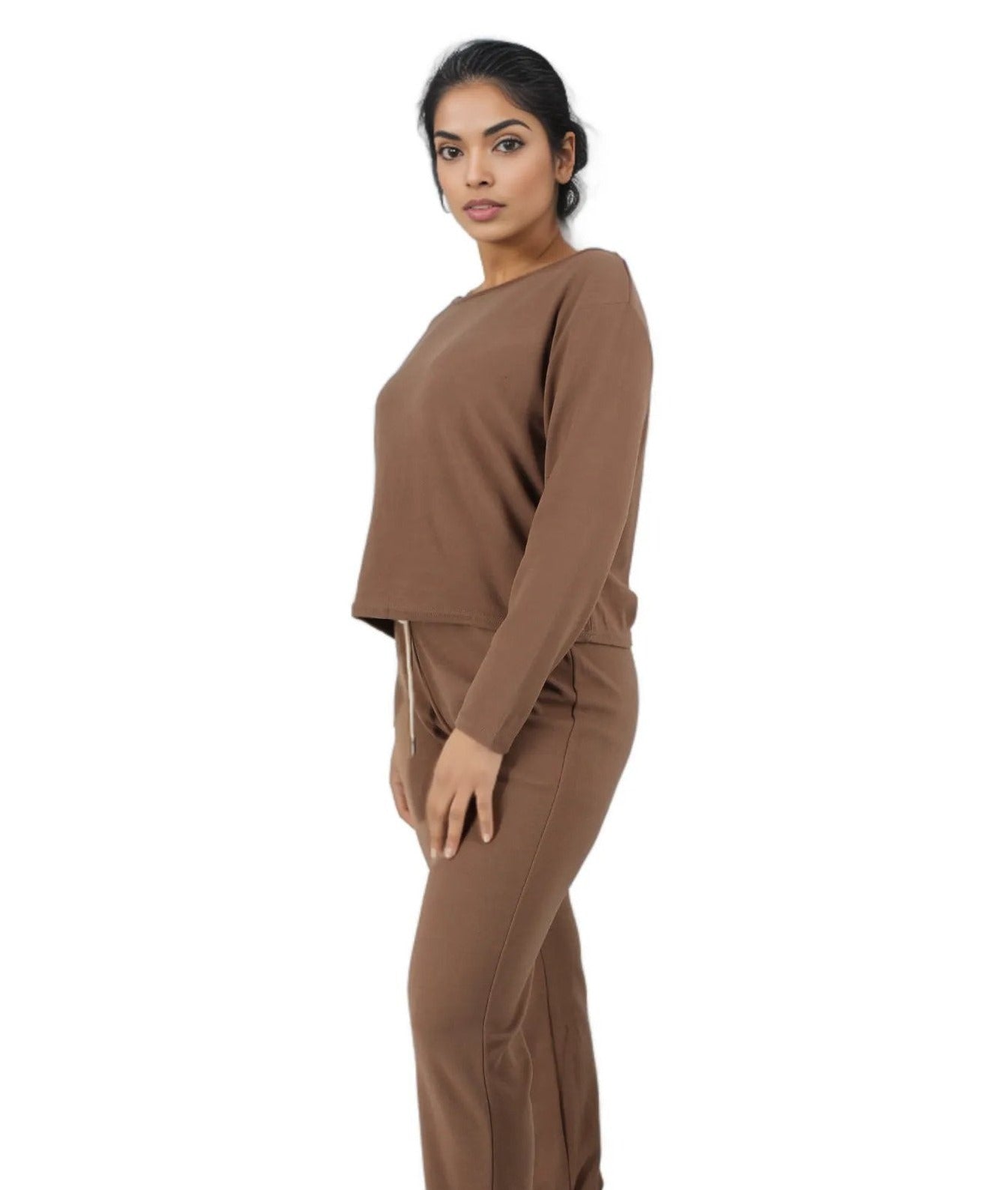 2PC Regular Sleeve Crop Top and Sweatpants Loungwear Set XD21