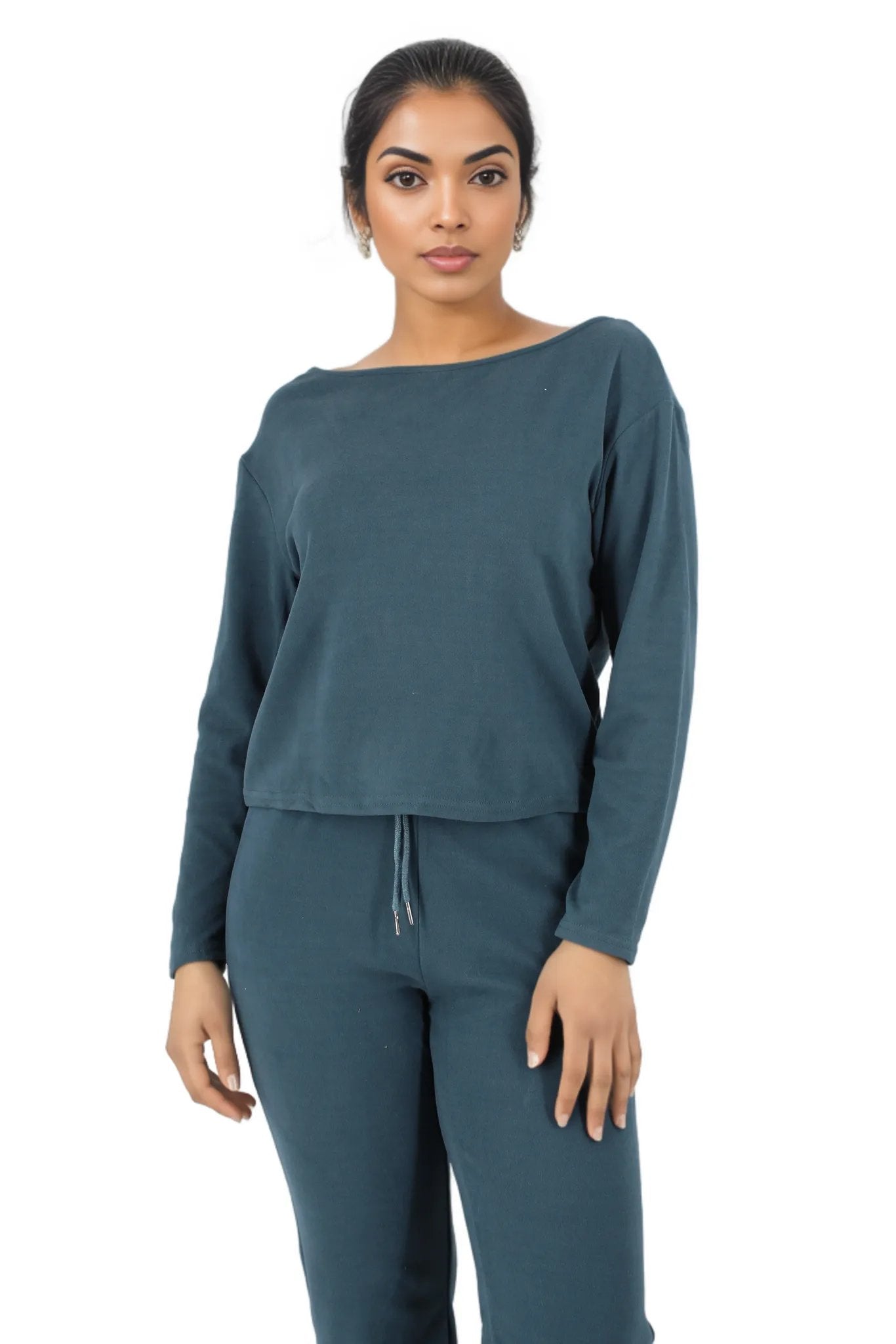 2PC Regular Sleeve Crop Top and Sweatpants Loungwear Set XD21