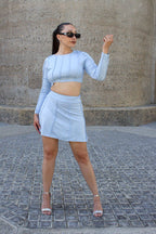 Y2K Long Sleeve Crop Top & Mini Skirt Set - Retro Meets Trendy