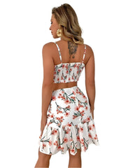 Tie Front Top & Floral Tier Mini Skirt Set (Confirm Price)