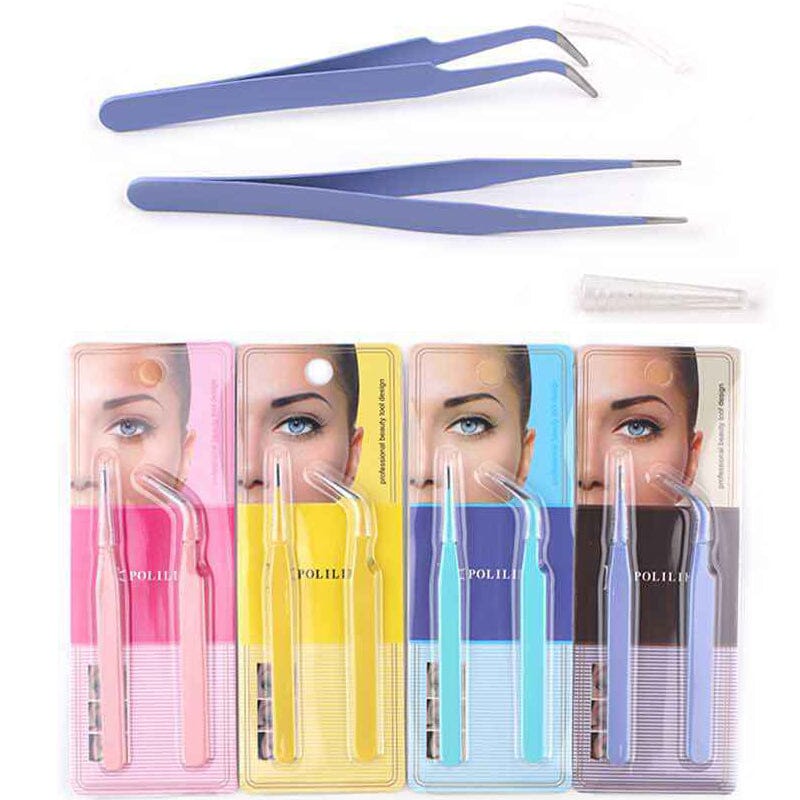 Precision Eyelash Extension Tweezers  2pc Set - Random Colour