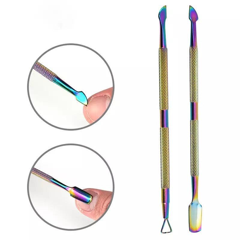 2pcs set Nail Cuticle Pusher Dual-ended Finger Dead Skin Nail Push Pedicure Stainless Steel Dead Skin Remover UV Gel Nail Tools - XD21