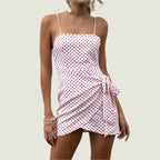 Red Polkadot Asymmetrical Wrap Skirt Dress