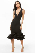 Sleeveless 3D Three-Dimensional Skirt V-Neck Evening Dress