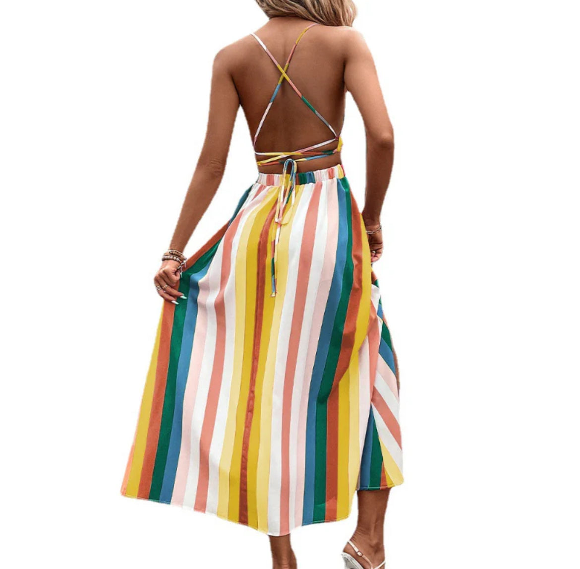 Striped Halter Maxi Dress