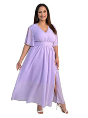 Elegant Sunny Belle Plus Size Chiffon V-Neck Dress – Flowy & Stylish